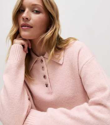 Light Pink Button Polo Knitted Jumper