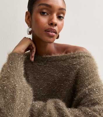 Dark Mink Fluffy Sparkly Off the Shoulder Jumper