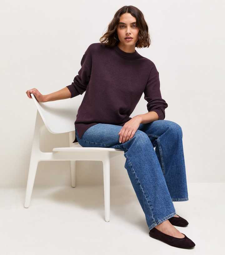 Tall Dark Purple Crew Neck Knitted Jumper