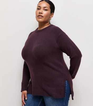 Curves Dark Purple Side Slit Knitted Jumper