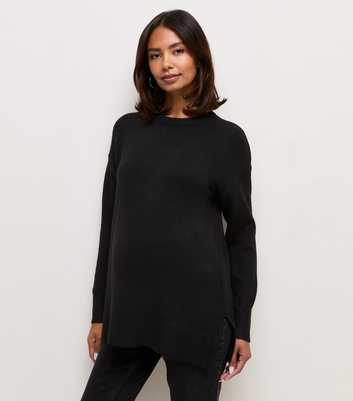 Maternity Black Knitted Side Split Jumper