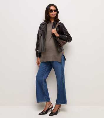 Maternity Dark Mink Knitted Side Split Jumper
