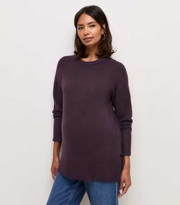 Maternity Dark Purple Knitted Side Split Jumper