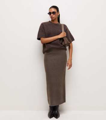 Dark Mink Knitted Midi Skirt