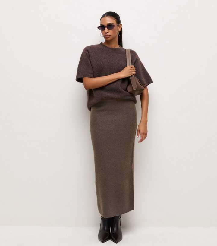 Dark Mink Knitted Midi Skirt