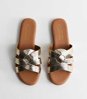 Wide Fit Gold Interwoven Strap Flat Mules