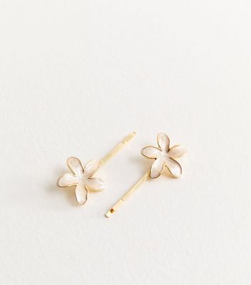 Pack of 2 Cream Enamel Flower Slide Hair Clips