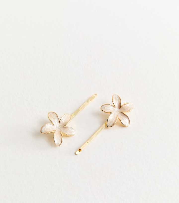 Pack of 2 Cream Enamel Flower Slide Hair Clips