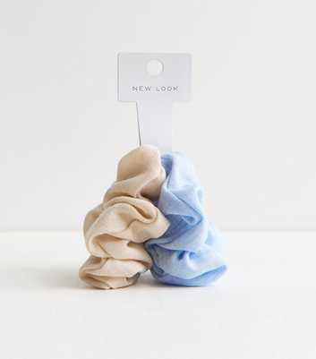 Pack of 2 Cream and Blue Woven Scrunchies