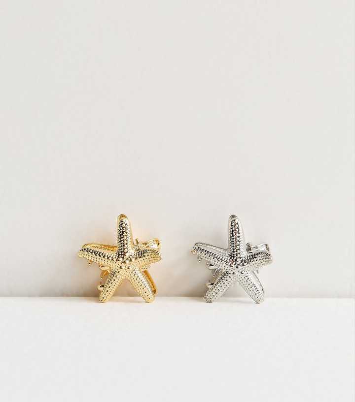 Pack of 2 Gold and Silver Tone Starfish Hair Claw Clips
