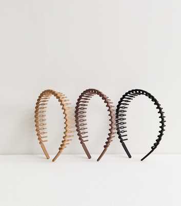 Pack of 3 Brown Matte Squiggly Comb Headbands