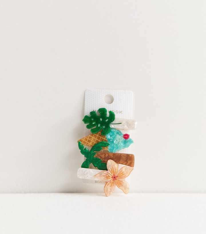 Pack of 4 Multi Colour Tropical Slide Hair Clips