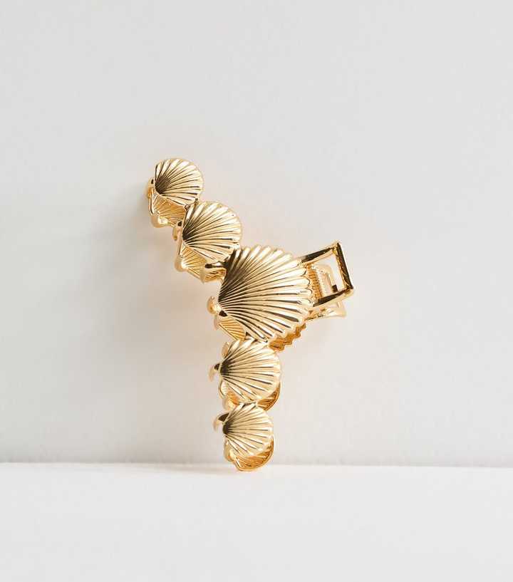 Gold Tone Metal Clam Shell Hair Claw Clip