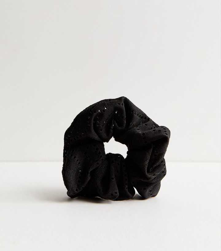 Black Broderie Anglaise Oversized Scrunchie