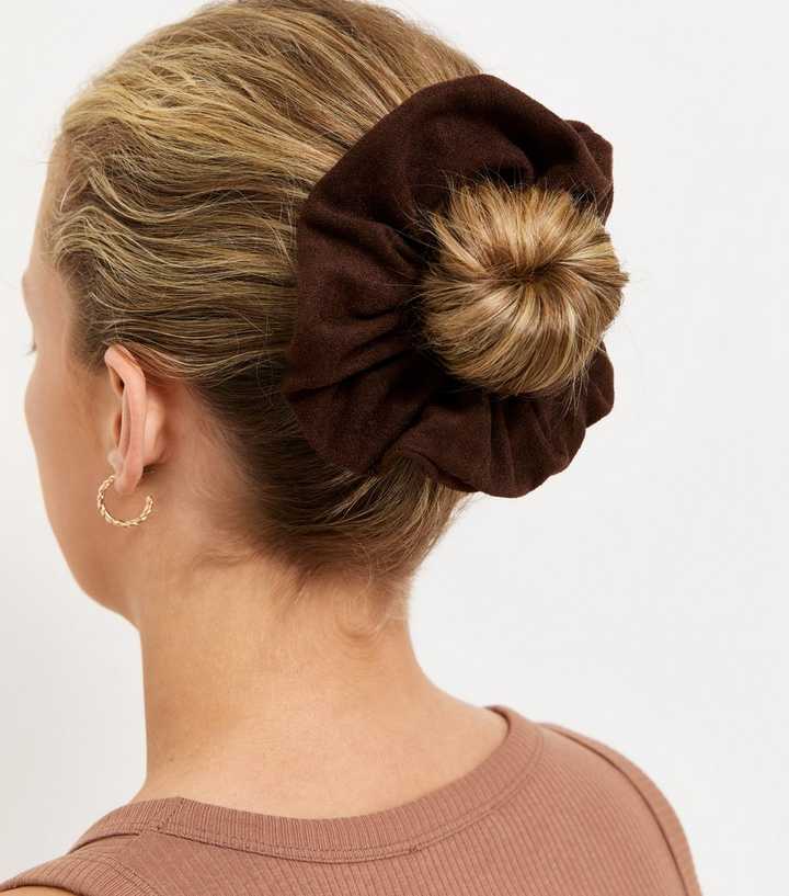 Dark Brown Faux Suede Scrunchie