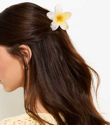 White and Yellow Tropical Flower Hair Claw Clip