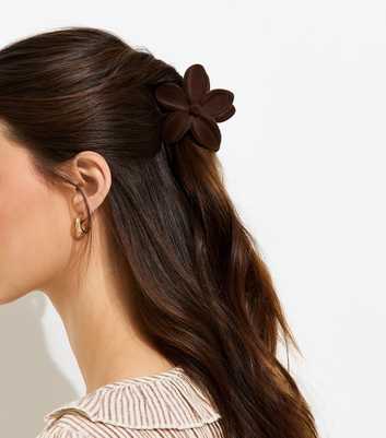 Brown Velour Tropical Flower Velour Hair Claw Clip