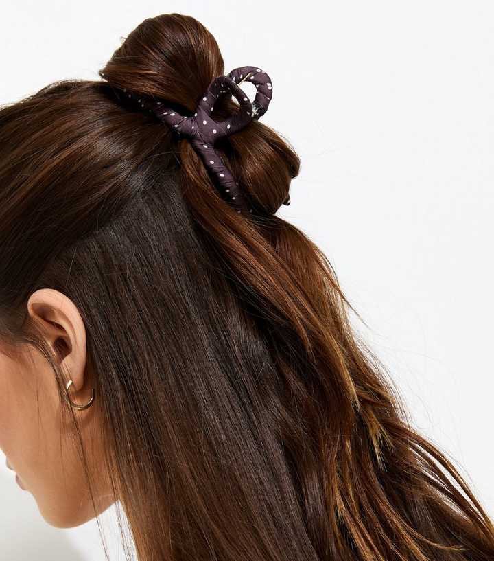 Brown Polka Dot Knot Top Hair Claw Clip