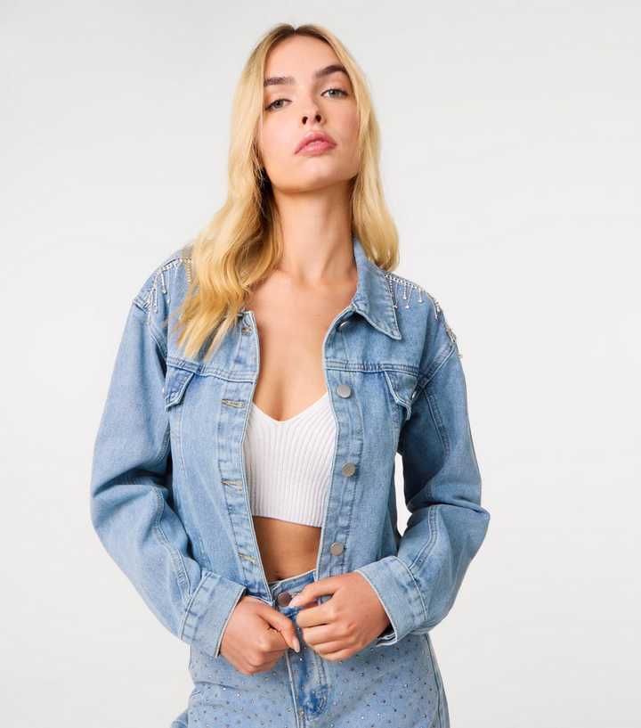 Pink Vanilla Diamanté Trim Denim Jacket