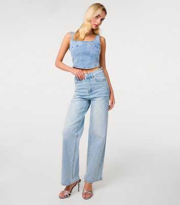 Pink Vanilla Light Blue Diamanté Embellished Wide Leg Jeans