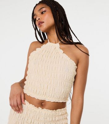 Pink Vanilla Stone Shirred Halter Neck Top | New Look
