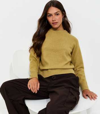 Petite Light Green Set In Sleeve Crew Neck Knitted Jumper
