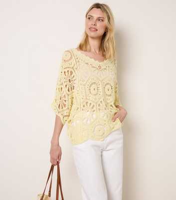 Blue Vanilla Light Yellow Floral Pattern Crochet Top