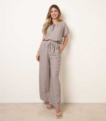 Blue Vanilla Dark Brown Tie Stripe Wide Leg Trousers