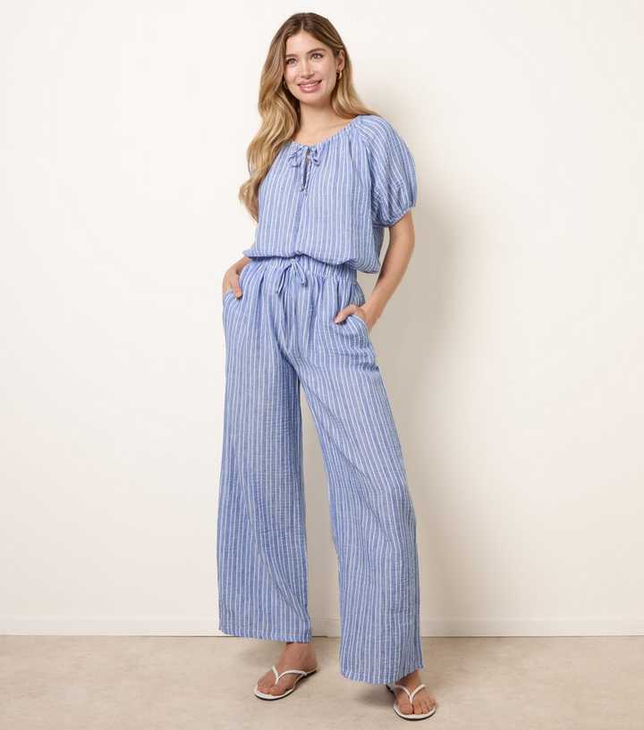 Blue Vanilla Blue Tie Stripe Wide Leg Trousers