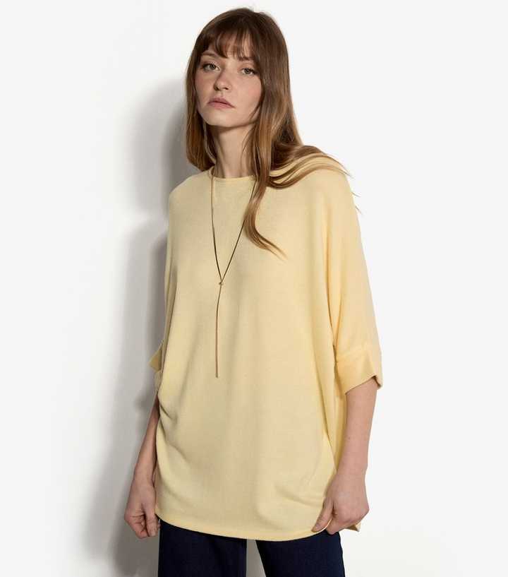 Apricot Yellow Turn Up Cuff Batwing Sleeve Jumper