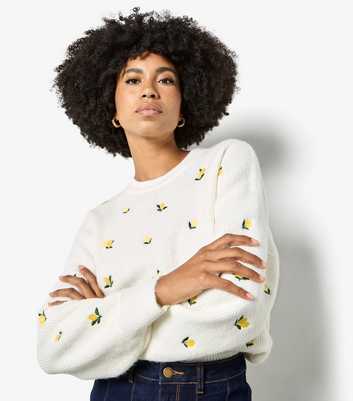 Apricot Cream Lemon Embroidered Jumper