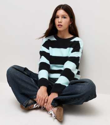 Girls Navy Striped Crew Neck Jumper