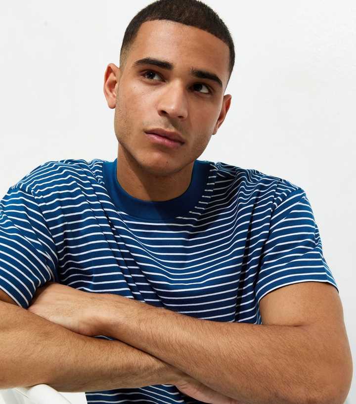 Blue Boxy Fit Striped T-Shirt