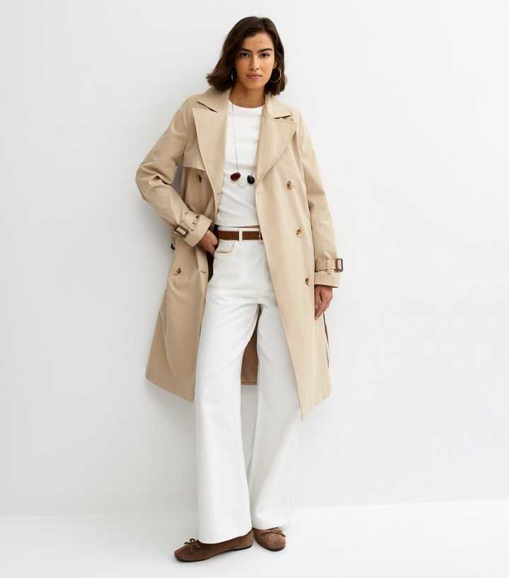 Stone Double Breasted Belted Trench Coat
