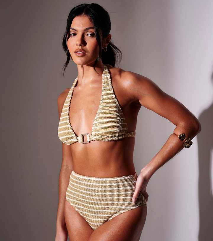 South Beach Gold Metallic Halterneck Bikini Top
