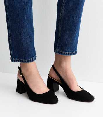 Wide Fit Black Faux Suede Slingback Pumps