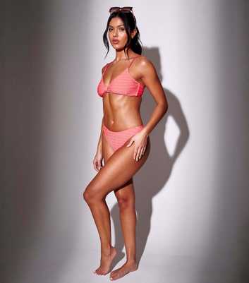 South Beach Bright Pink Crinkle Fabric Bikini Briefs