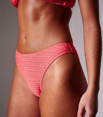 South Beach Bright Pink Crinkle Fabric Bikini Briefs