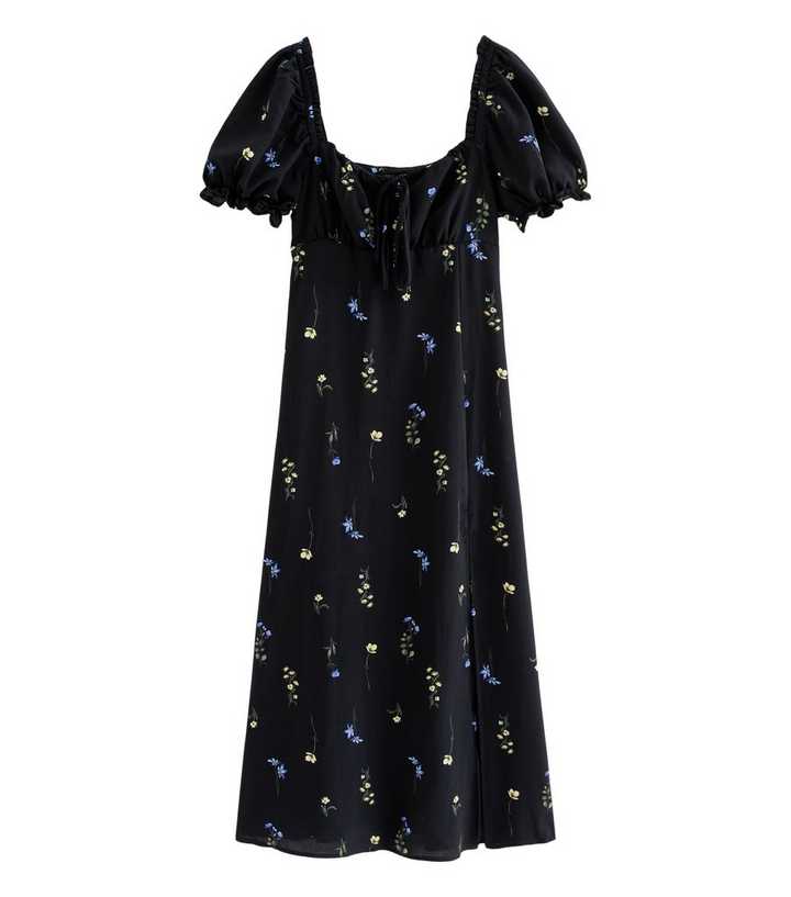 black ditsy print milkmaid midi dress missguided milkmaid mini dress in black ditsy floral