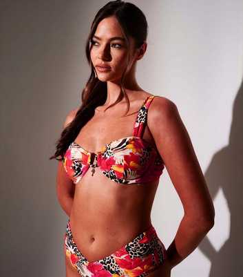 South Beach Pink Floral and Leopard Print Tummy Control Bikini Bottoms