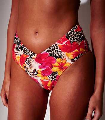 South Beach Pink Floral and Leopard Print Tummy Control Bikini Bottoms