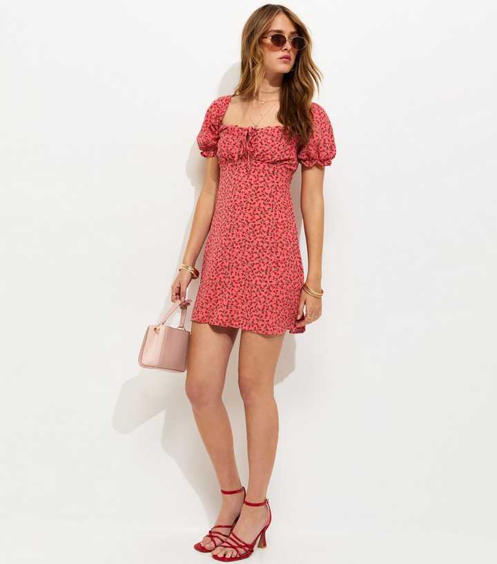 Red Floral Print Milkmaid Mini Dress | New Look