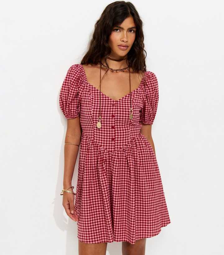 Pink Gingham Milkmaid Mini Dress