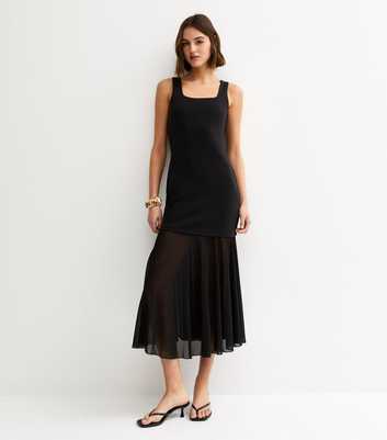 Black 2in1 A-line Semi Sheer Skirt Midi Dress
