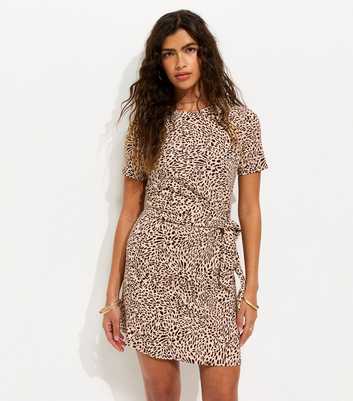Brown Leopard Print Twist Front Mini Dress