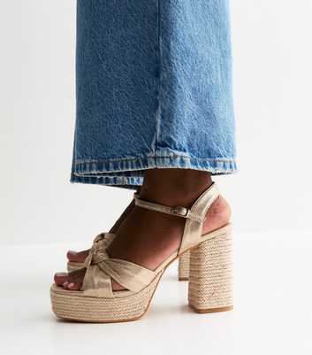 Gold Knot Strap Braided Platform Sandals
