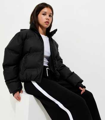 Girls Black Crop Padded Puffer Jacket