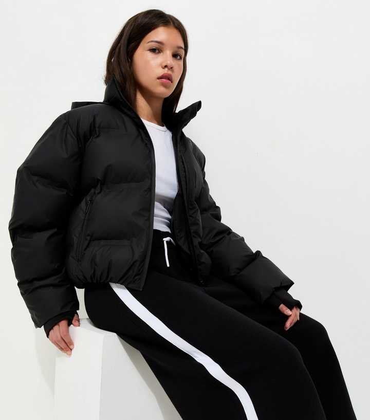 Girls Black Crop Padded Puffer Jacket