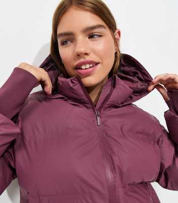 Girls Dark Burgundy Crop Padded Puffer Jacket