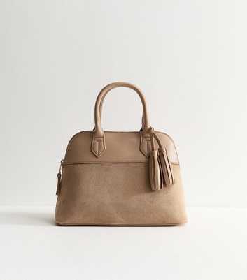 Mink Faux Suede Tassel Charm Tote Bag